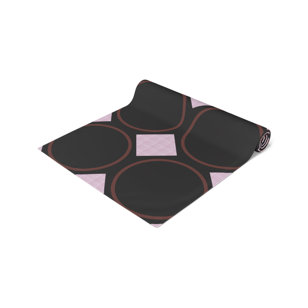 Modern Geo Circle Table Runner — Black & Blush Retro Pattern