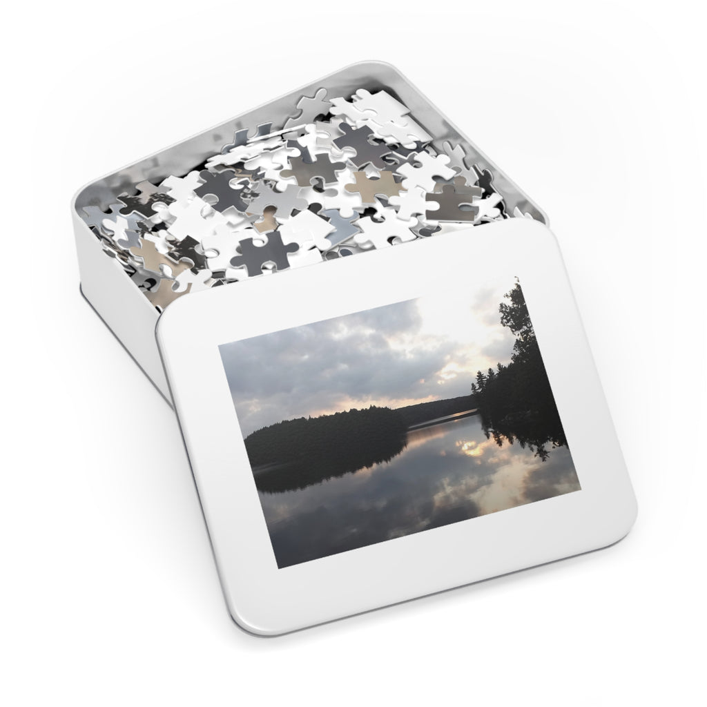 Lake Reflection Jigsaw Puzzle with Tin — Scenic Sunset Puzzle for Nature Lovers