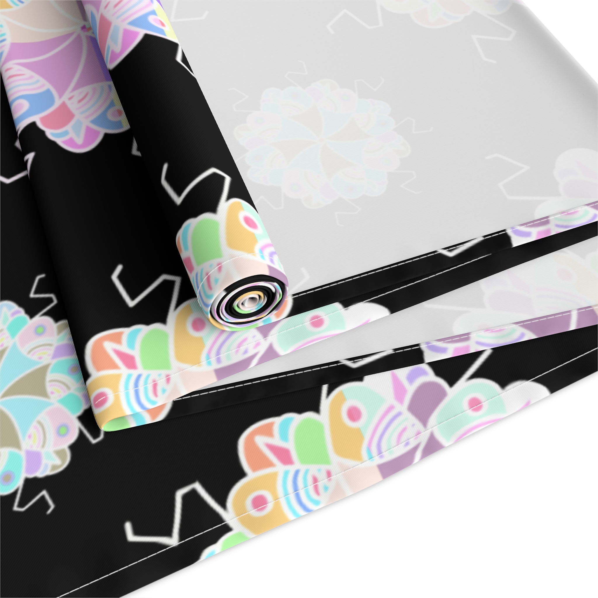 Black Floral Mandala Table Runner – Pastel Mosaic Dinner Party Decor