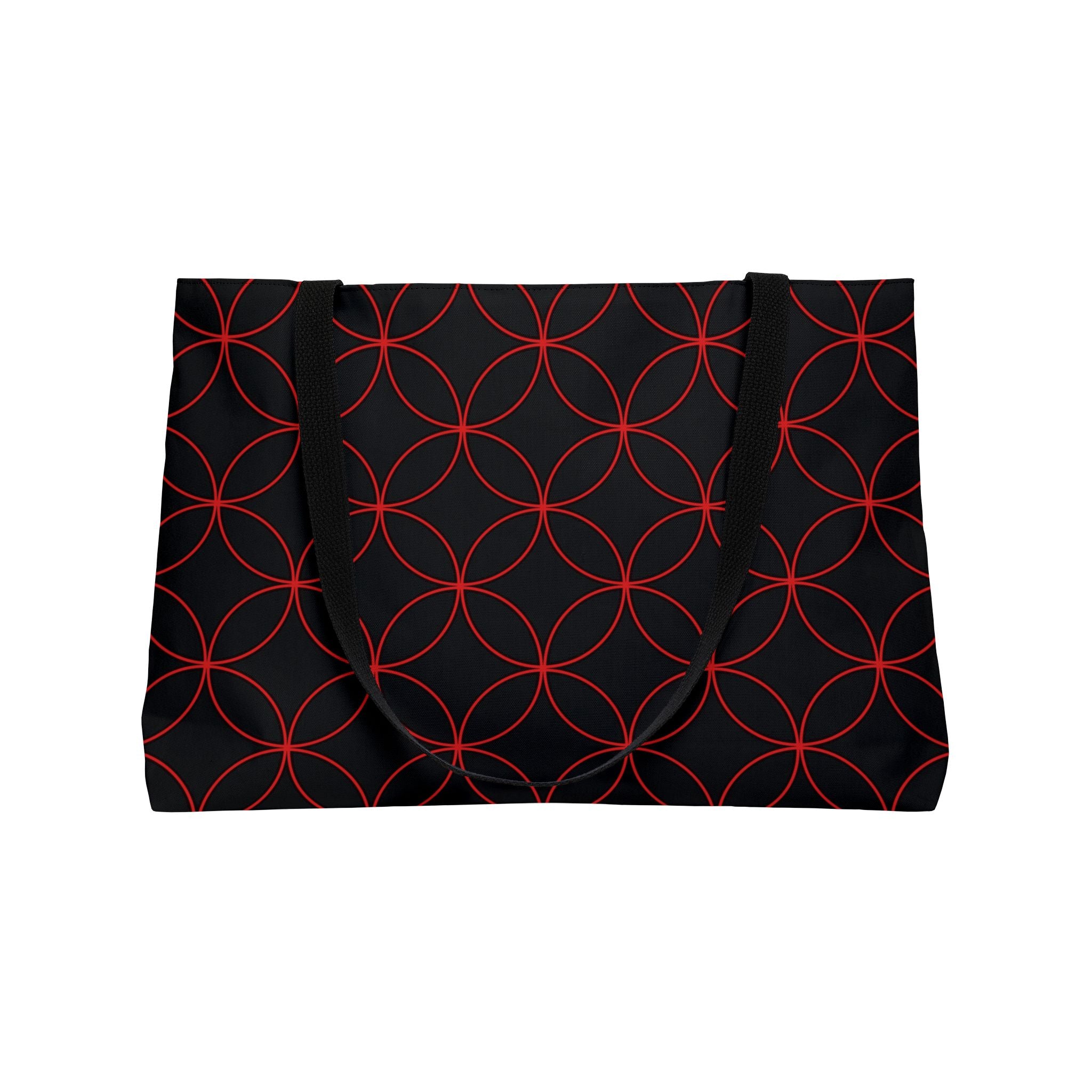 Weekender Tote Bag — Red Geometric Circle Pattern Travel Tote