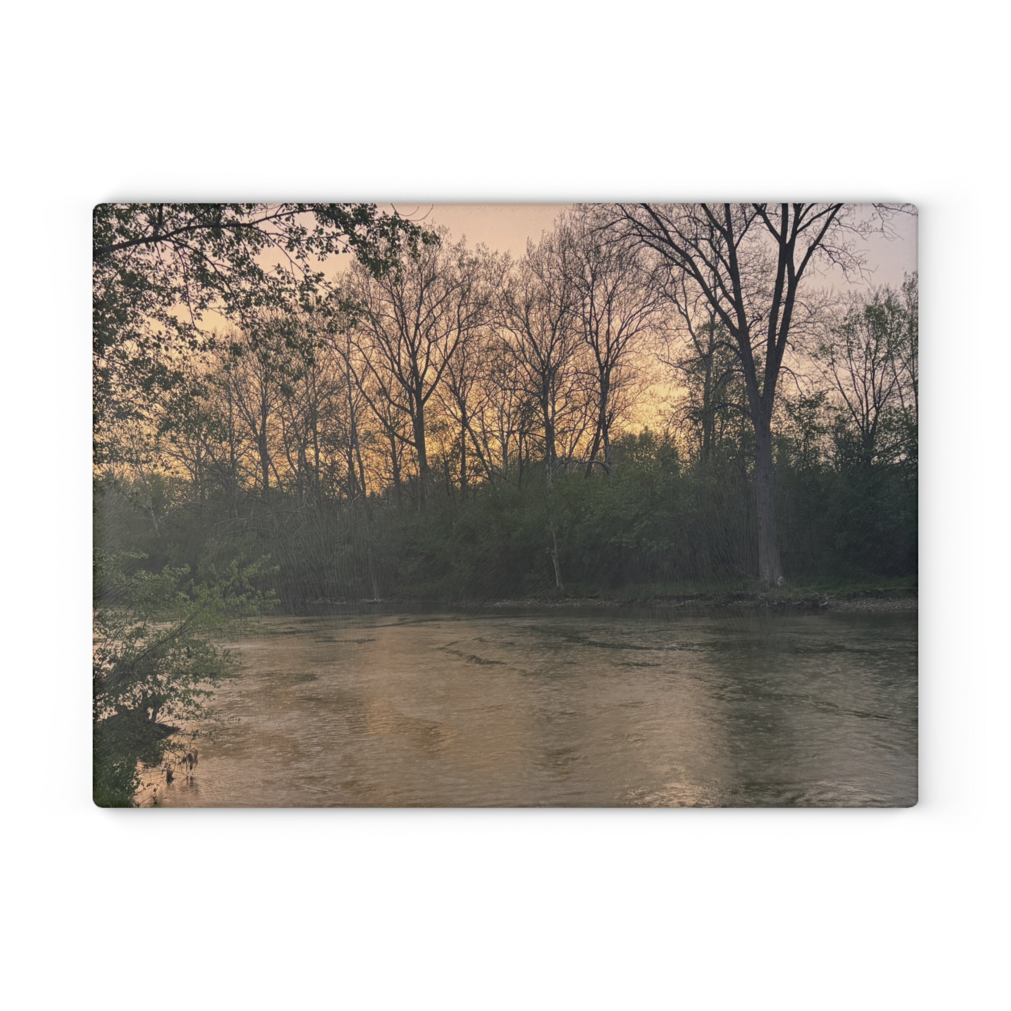 Glass Cutting Board - Tranquil River Sunset Landscape Decorative Cutting Board