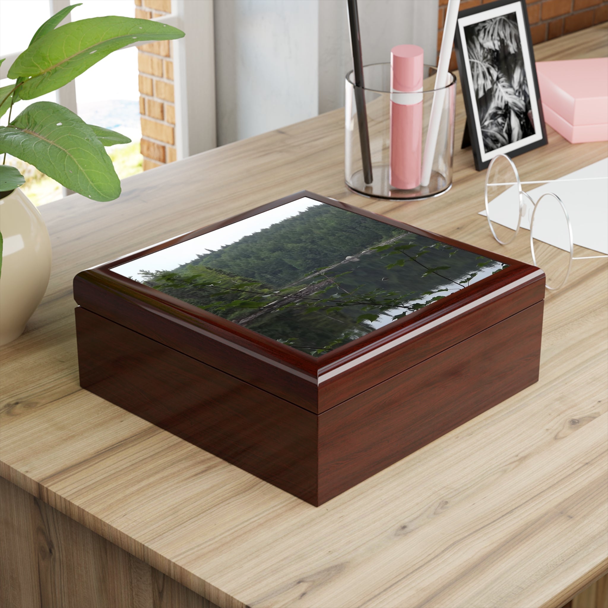 Scenic Forest Lake Jewelry Box — Personalized Nature Photo Keepsake