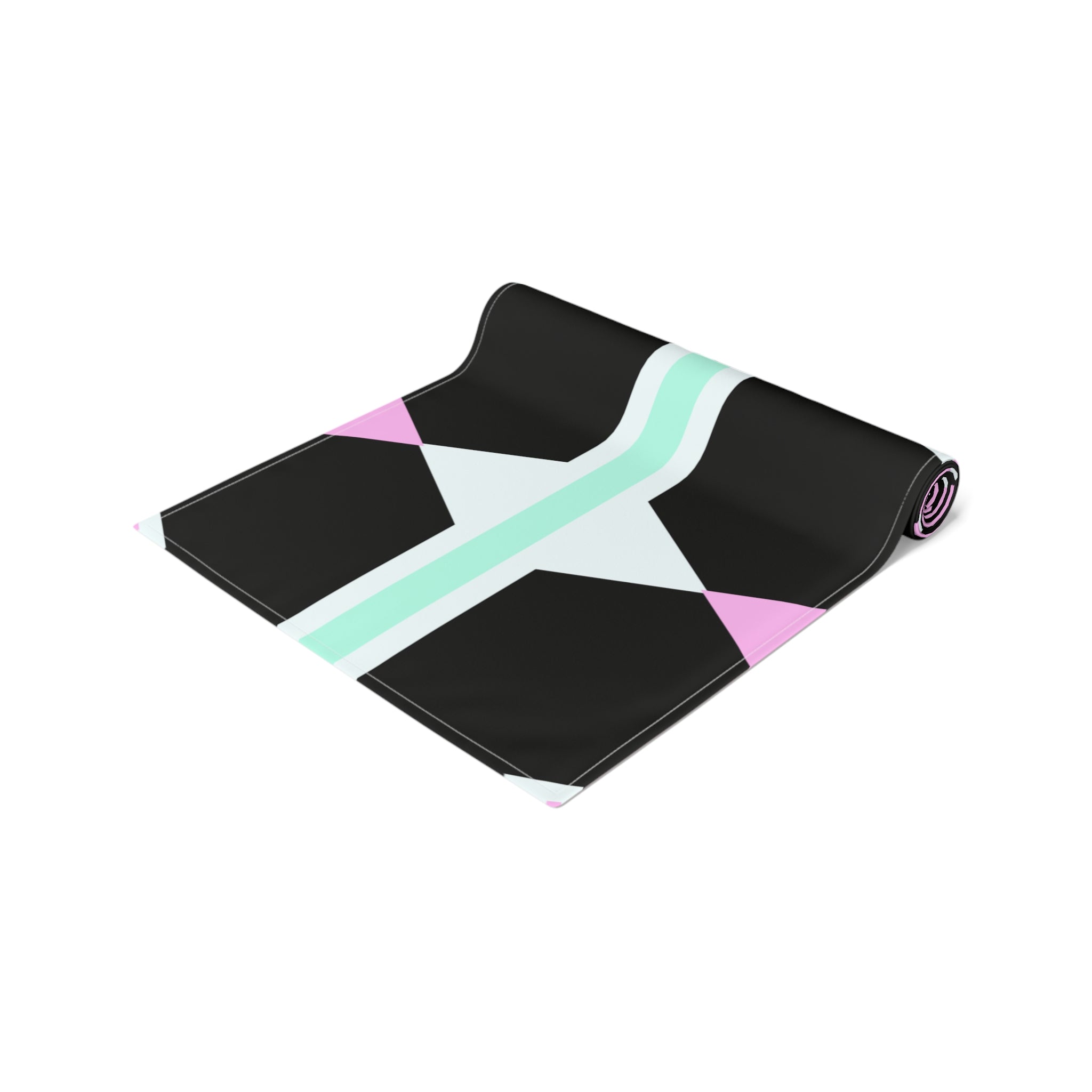 Geometric Pastel Stripe Table Runner — Modern Black, Mint & Pink Dining Accent