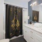 Virgo Zodiac Shower Curtain — Gold Astrology Bath Decor