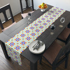 Floral Tile Table Runner — Retro Pastel Pattern Cotton-Poly Blend