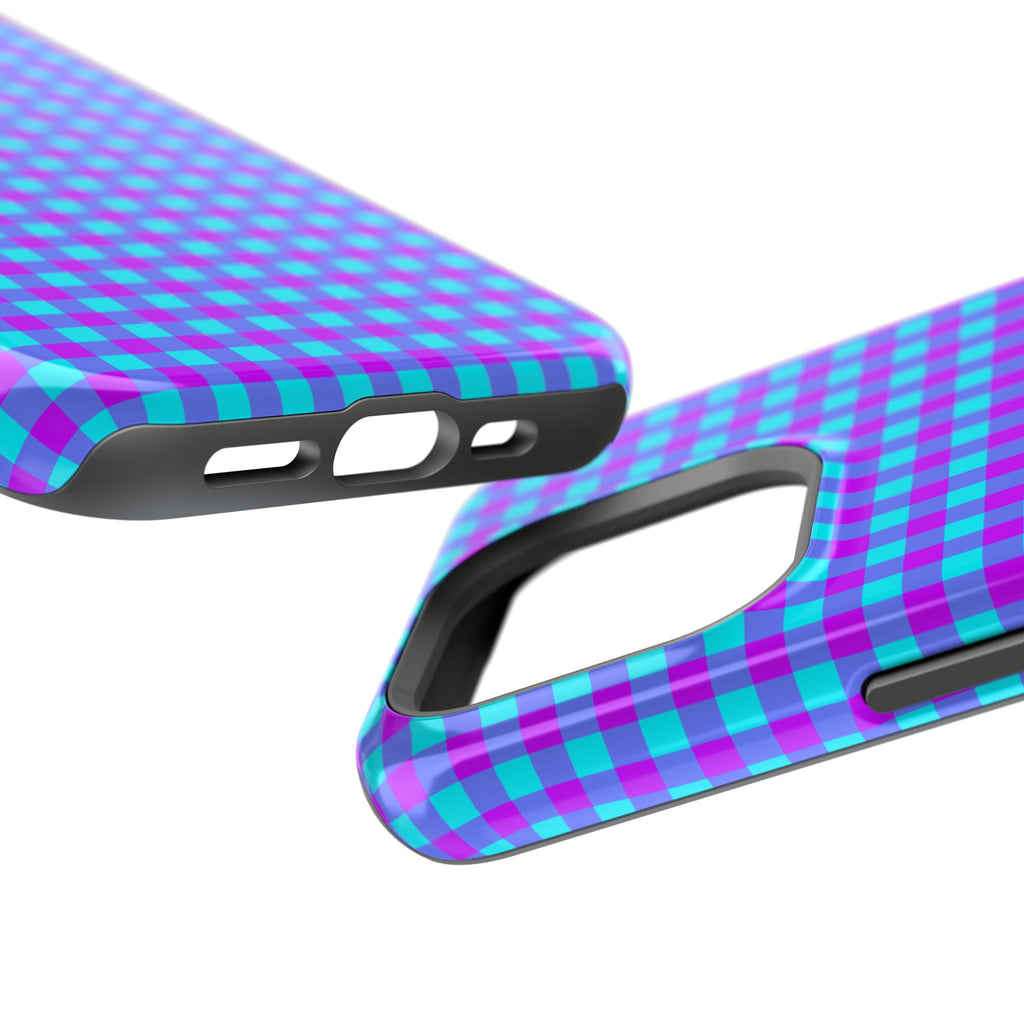 Phone Case — Blue & Purple Gingham Magnetic Impact-Resistant Case