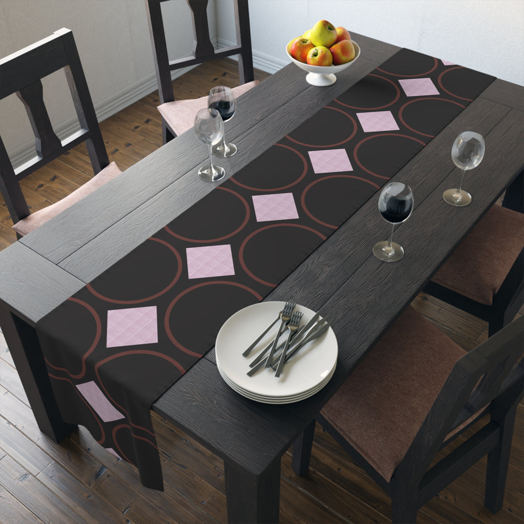 Modern Geo Circle Table Runner — Black & Blush Retro Pattern