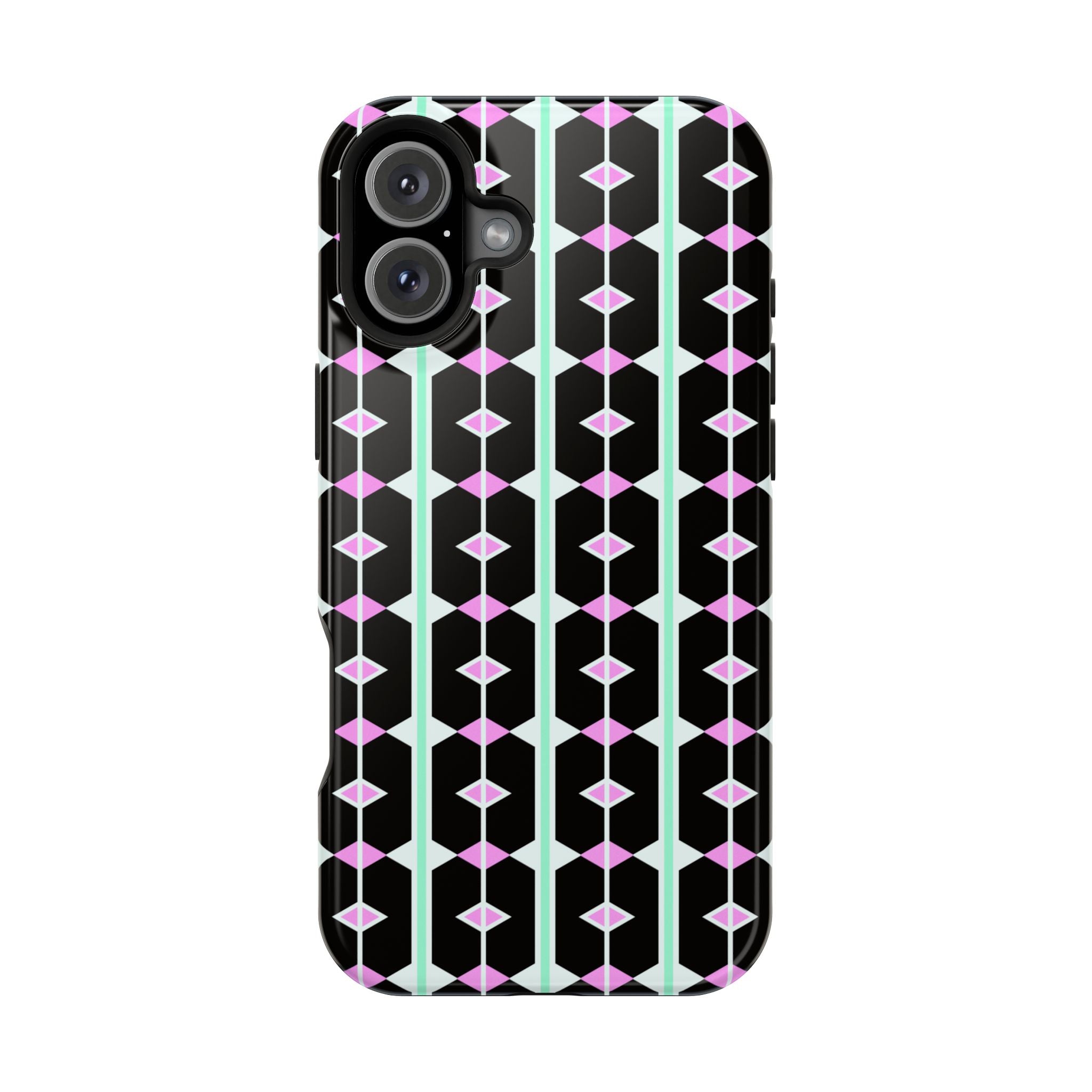 Geom Stripe Magnetic Phone Case — Black with Mint & Lavender Pattern