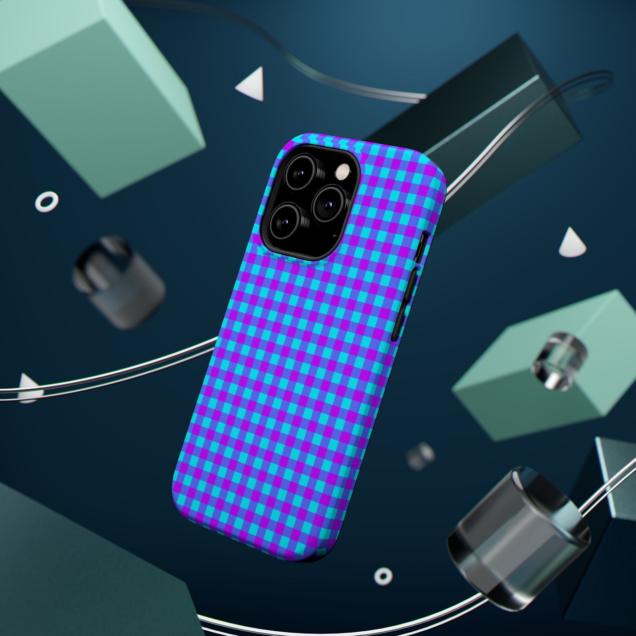 Phone Case — Blue & Purple Gingham Magnetic Impact-Resistant Case