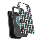 Geom Stripe Magnetic Phone Case — Black with Mint & Lavender Pattern