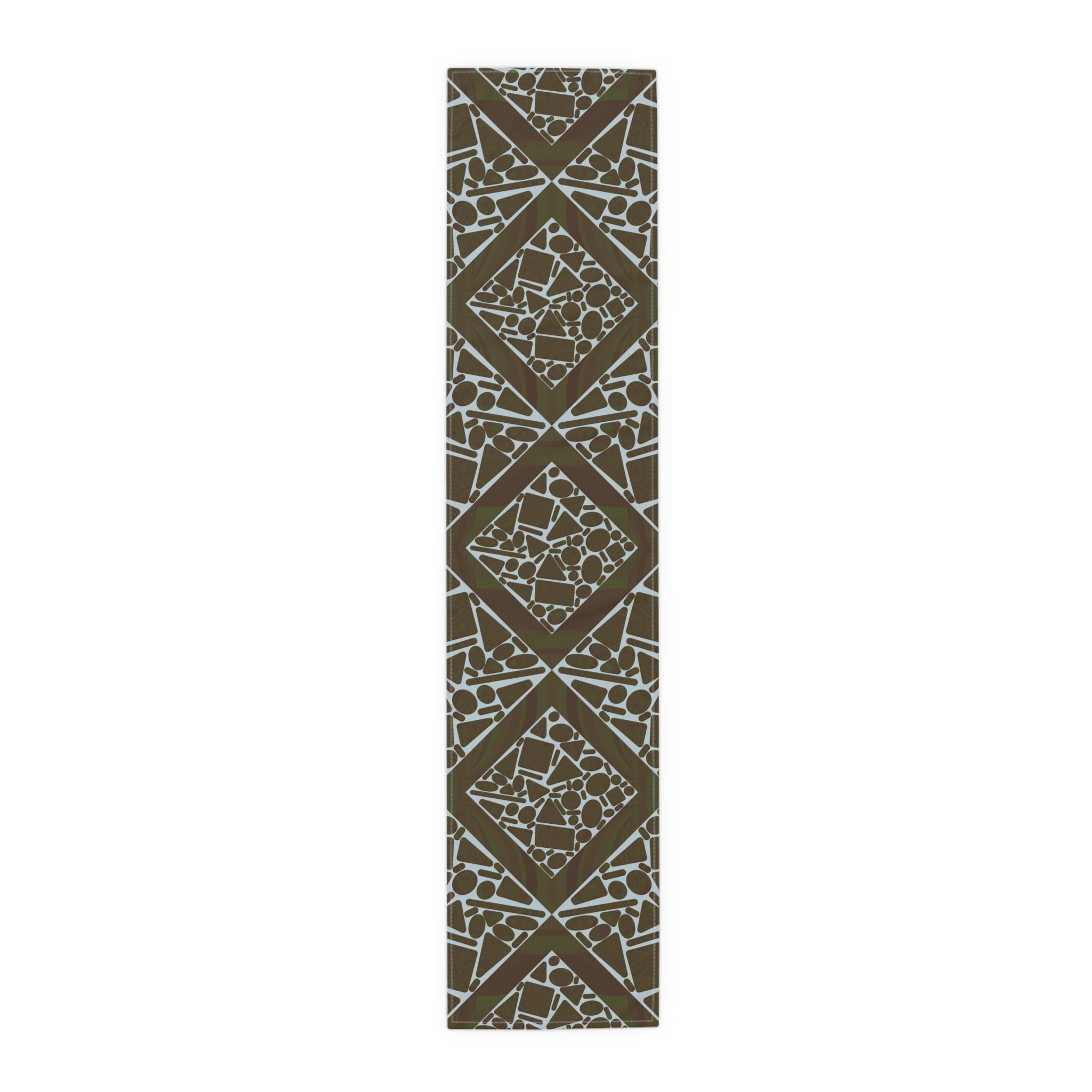 Geometric Mosaic Table Runner — Brown & Sage Decorative Dining Accent