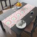 Retro Pink Circles Table Runner — Mid-Century Modern Dining Decor