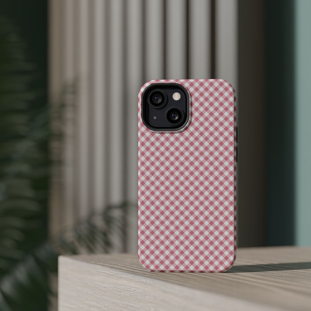 Pink Gingham Magnetic Impact-Resistant Phone Case