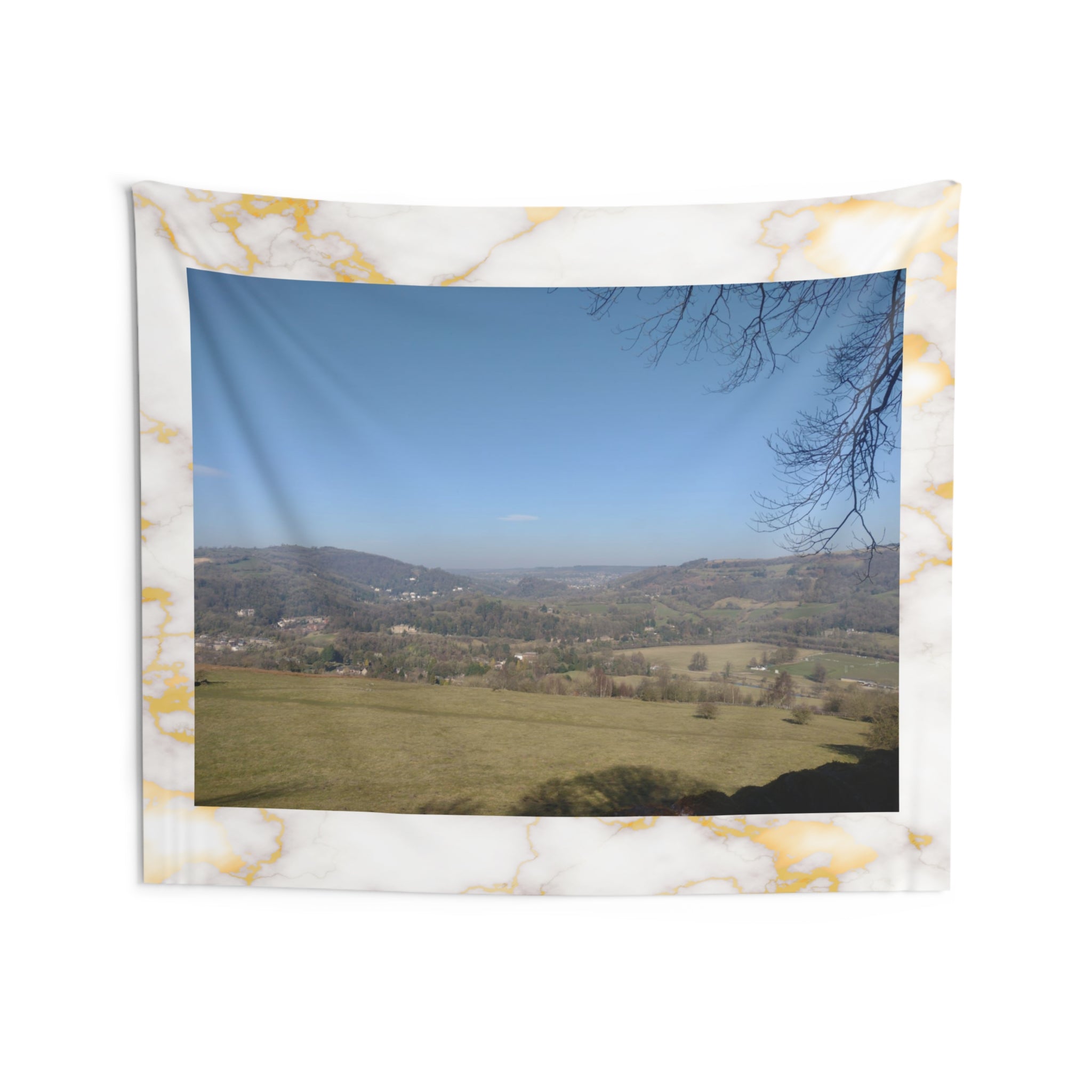 Scenic Valley in the United Kingdom Wall Tapestry — Marble Border Landscape Decor