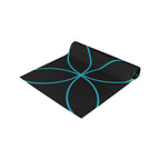 Modern Geometric Table Runner — Black with Blue Interlocking Circles