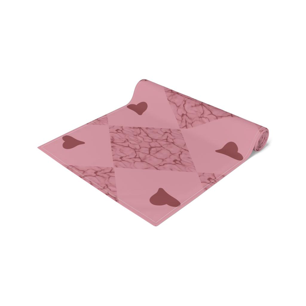 Pink Heart Patchwork Table Runner - Romantic Valentine Dining Decor