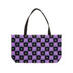 Purple Checkerboard Weekender Tote Bag — Floral Pattern Overnight Bag
