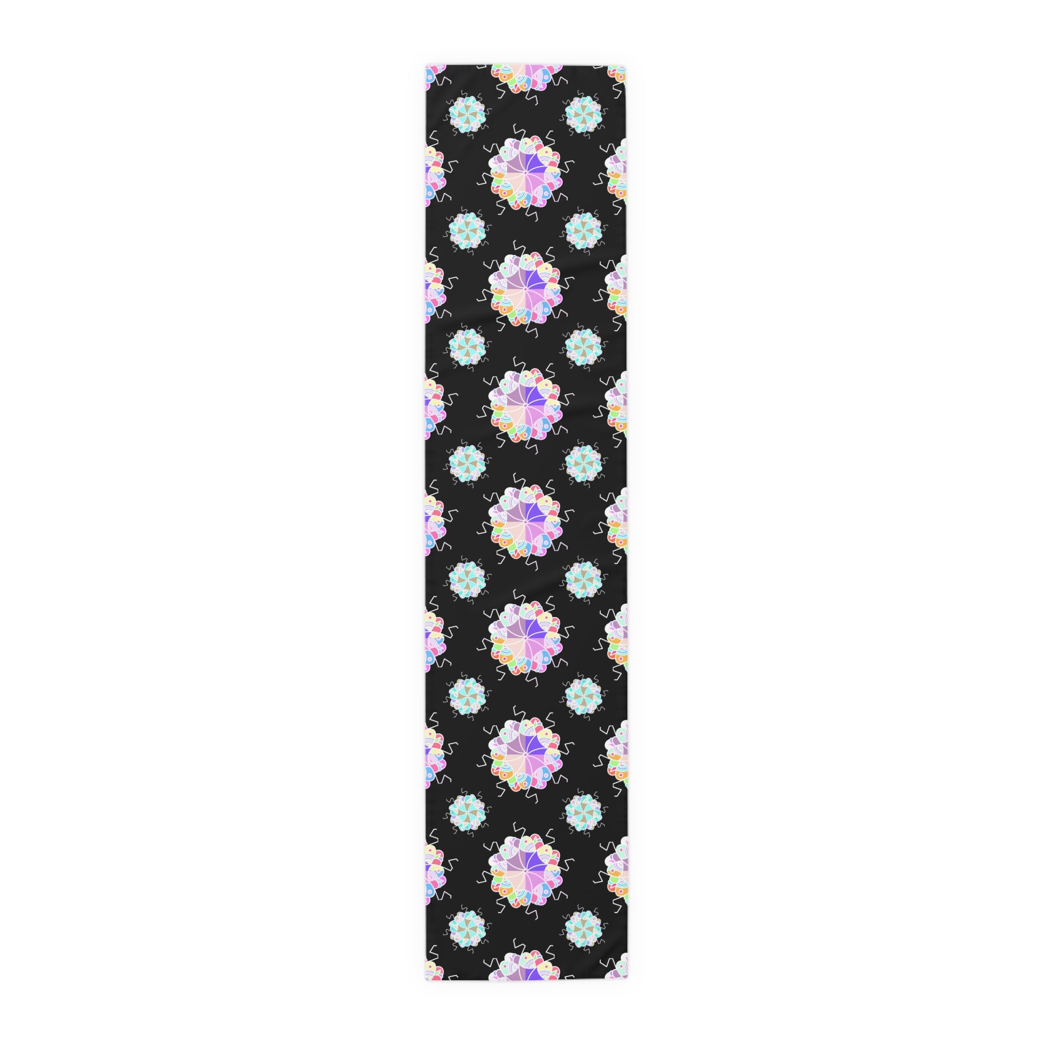 Black Floral Mandala Table Runner – Pastel Mosaic Dinner Party Decor