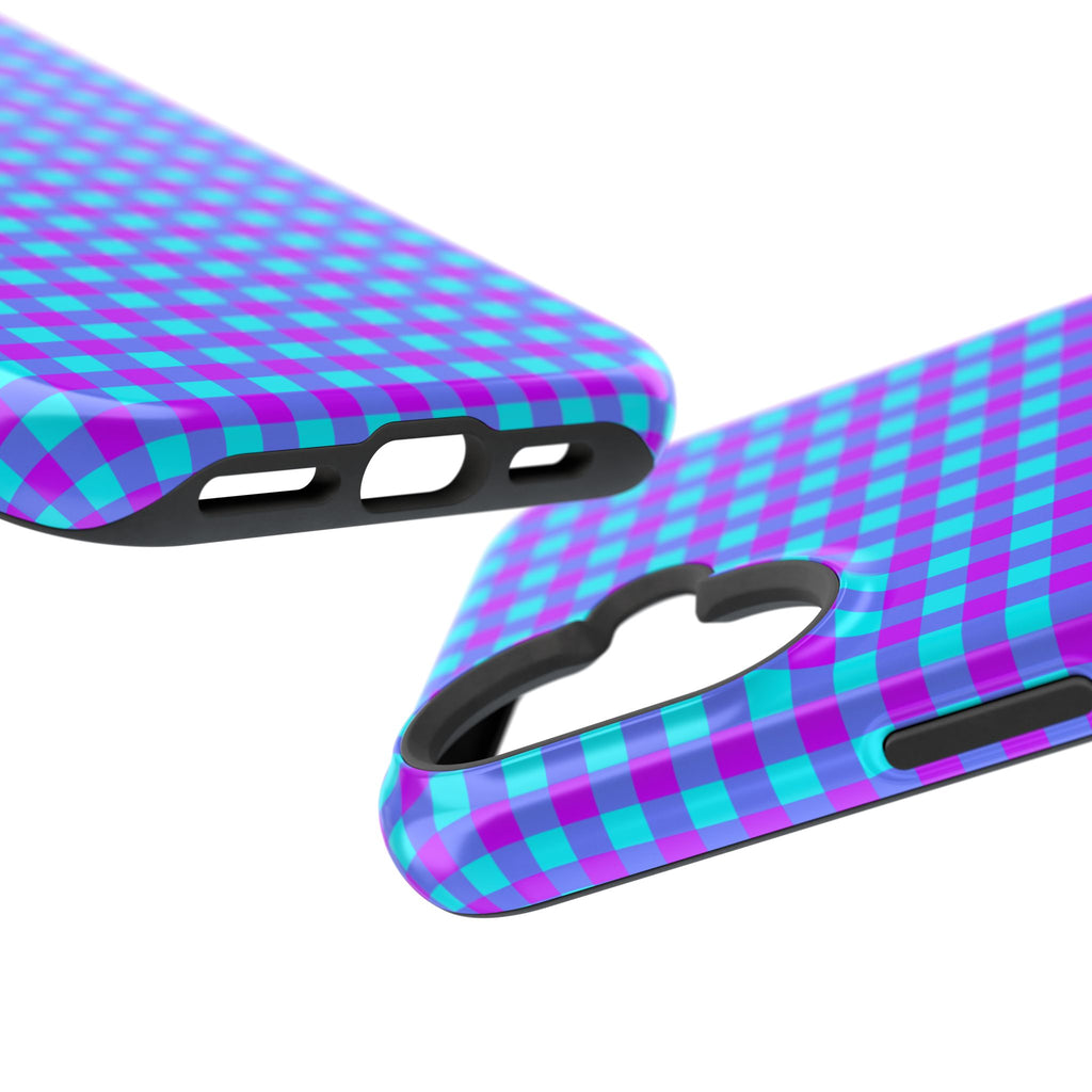 Phone Case — Blue & Purple Gingham Magnetic Impact-Resistant Case