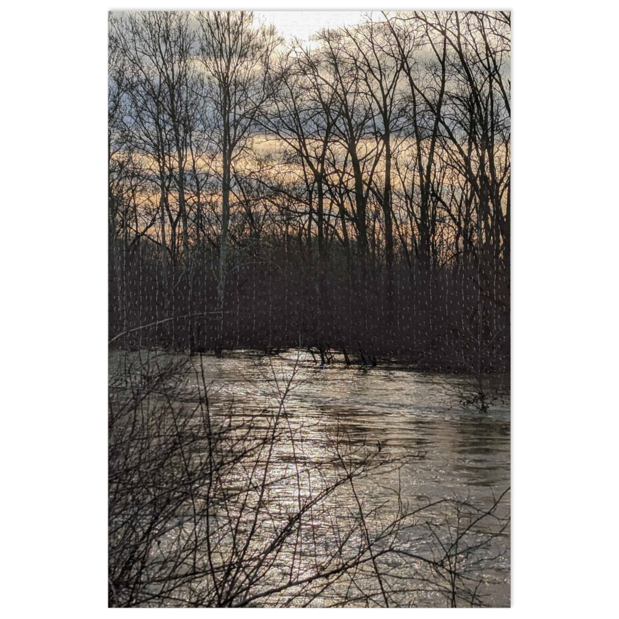 Lake at Dusk Jigsaw Puzzle with Tin — Scenic Sunset Puzzle
