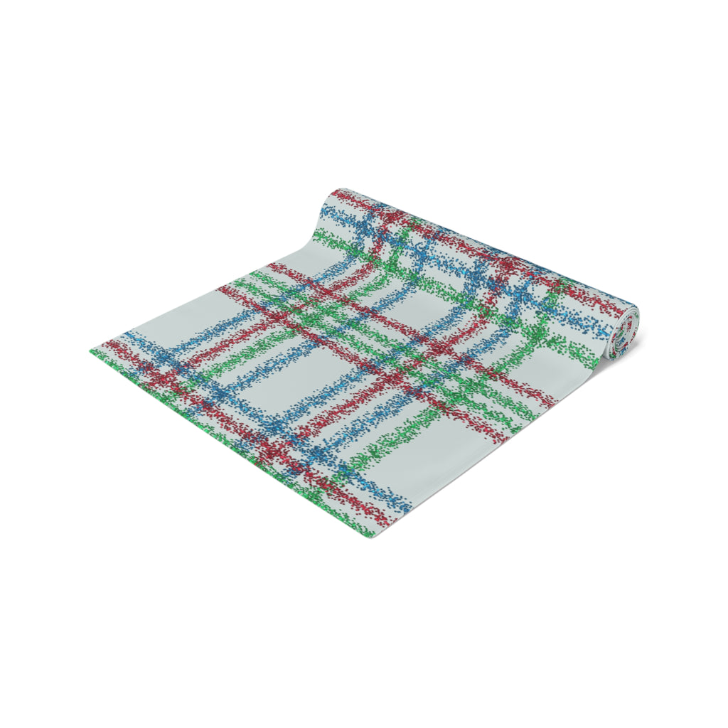 Festive Plaid Table Runner — Red, Green & Blue Holiday Plaid Cotton-Poly Blend