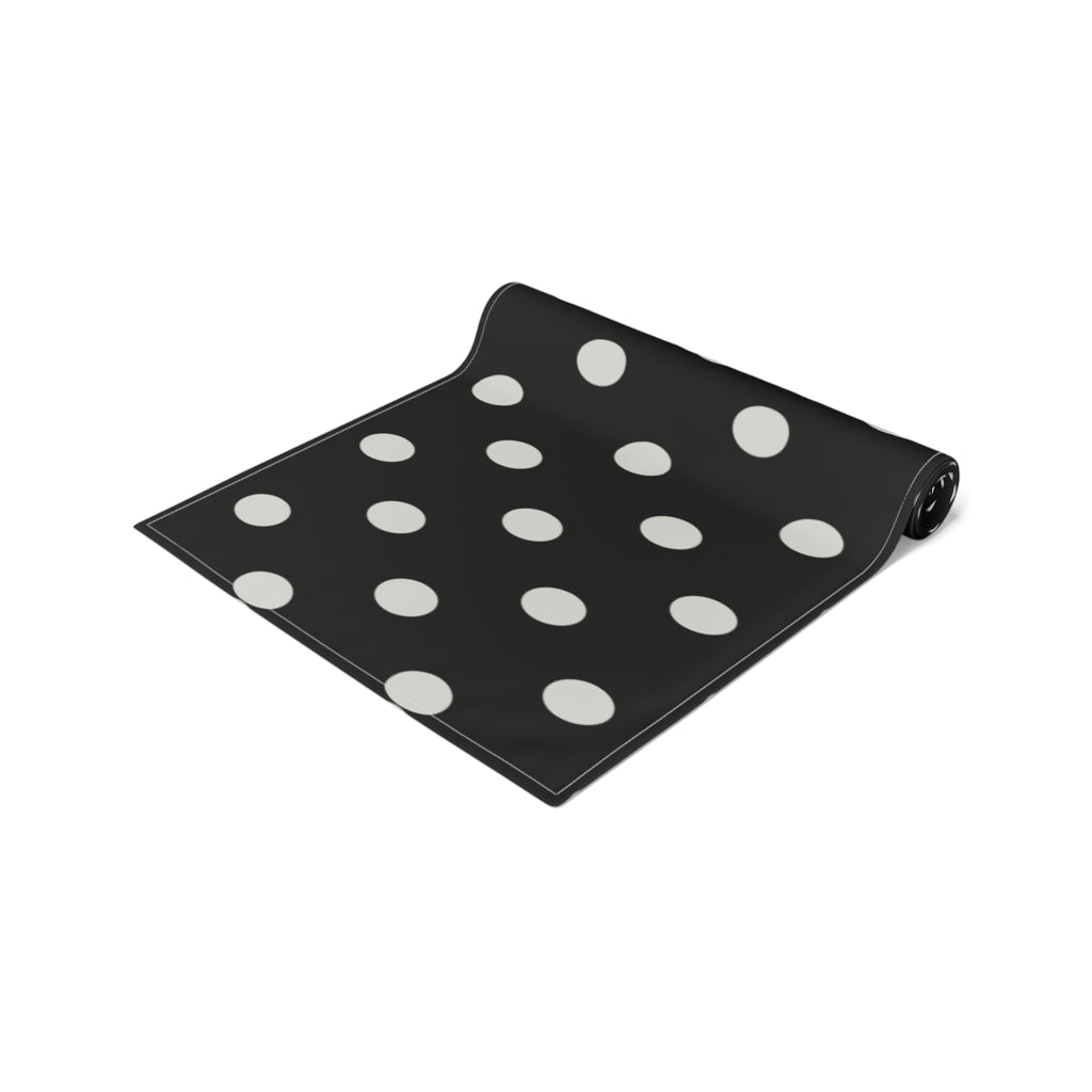 Black Polka Dot Table Runner – Classic Dotted Cotton-Poly Dining Accent