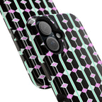 Geom Stripe Magnetic Phone Case — Black with Mint & Lavender Pattern