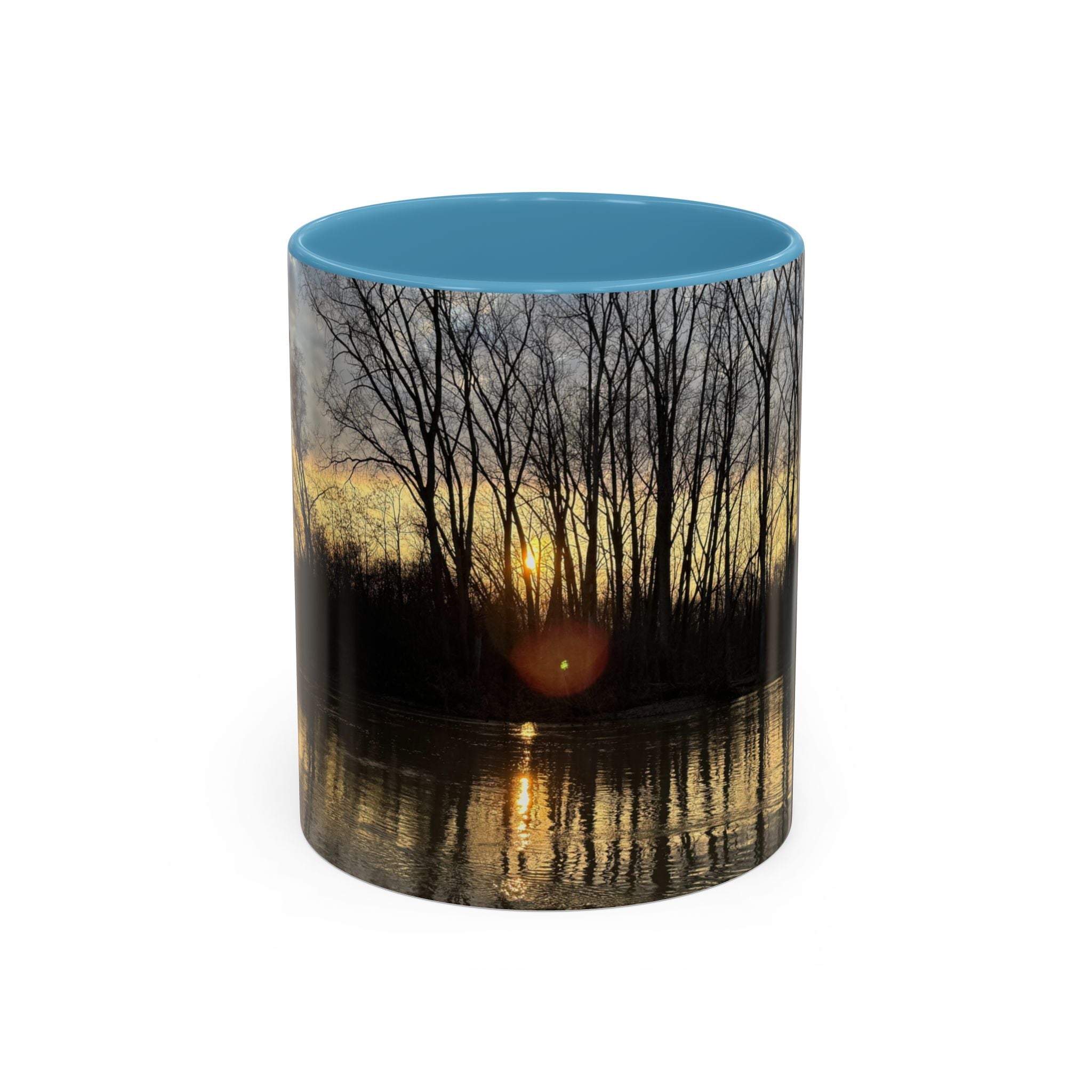 Sunset Reflection Coffee Mug — Forest Silhouette Accent Mug