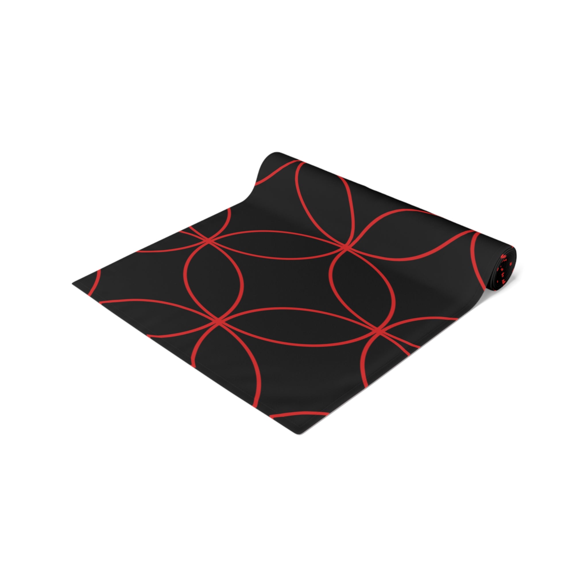 Geometric Rose Gold Circle Table Runner — Modern Black Cotton-Poly Decor