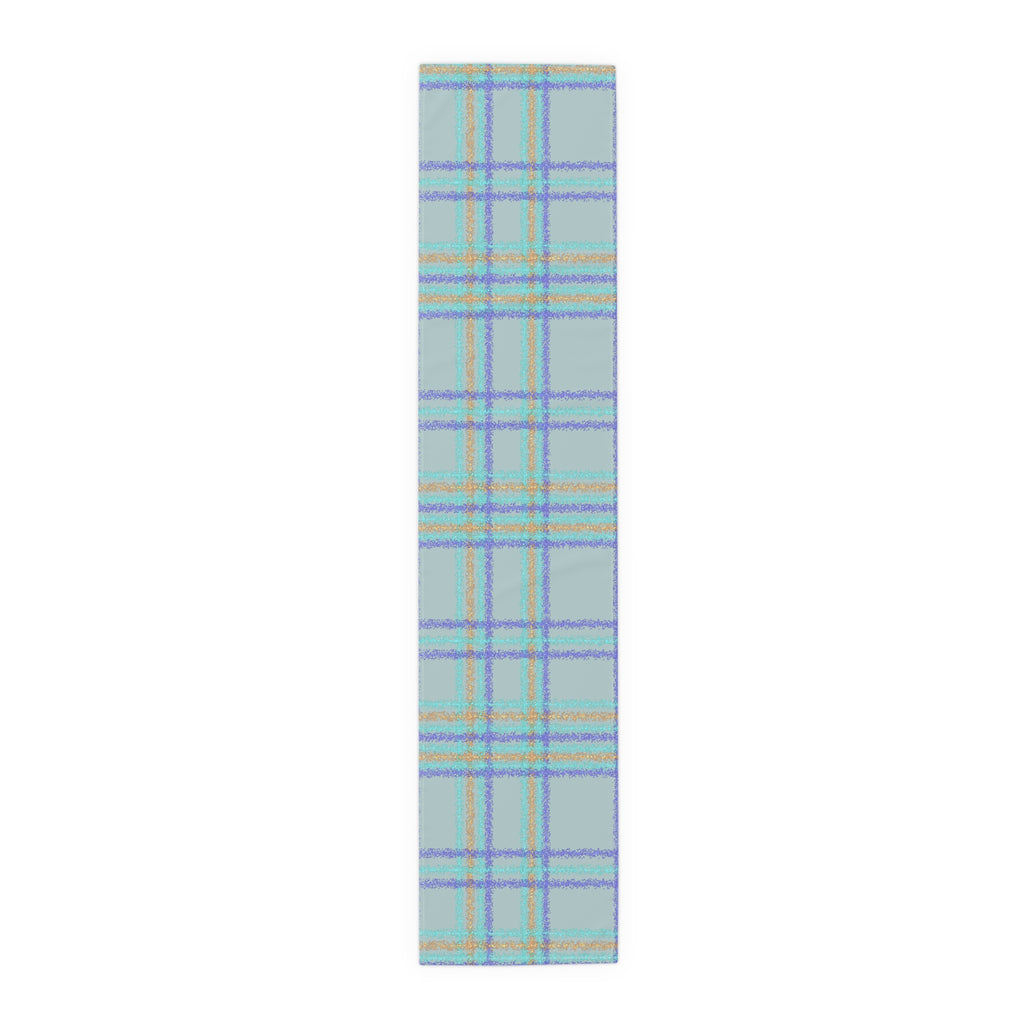 Pastel Plaid Table Runner — Blue, Lavender & Mint Cotton-Poly Decor