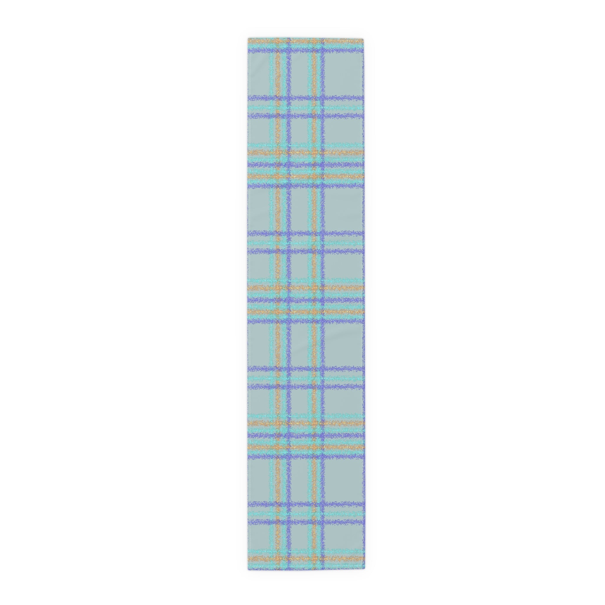 Pastel Plaid Table Runner — Blue, Lavender & Mint Cotton-Poly Decor