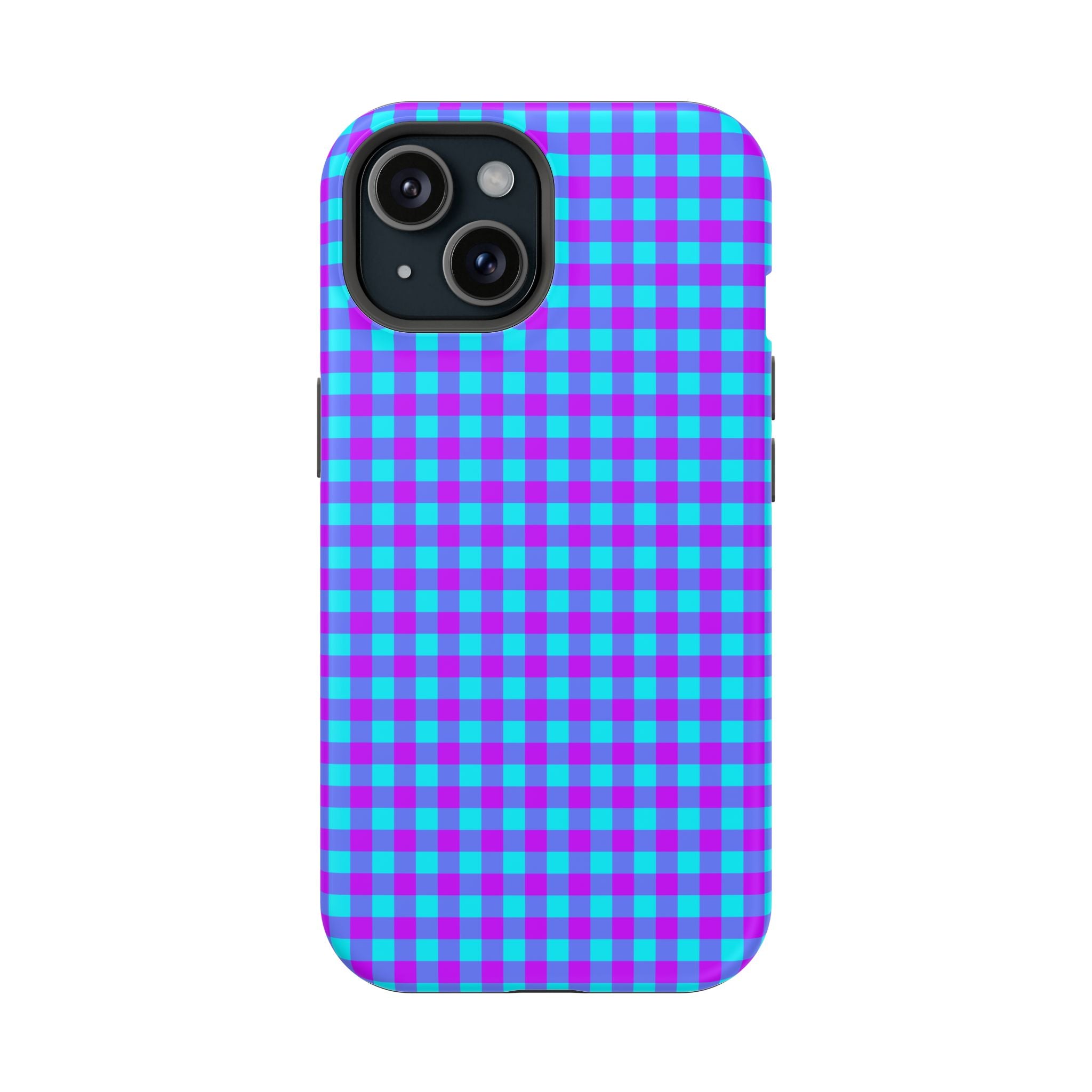 Phone Case — Blue & Purple Gingham Magnetic Impact-Resistant Case