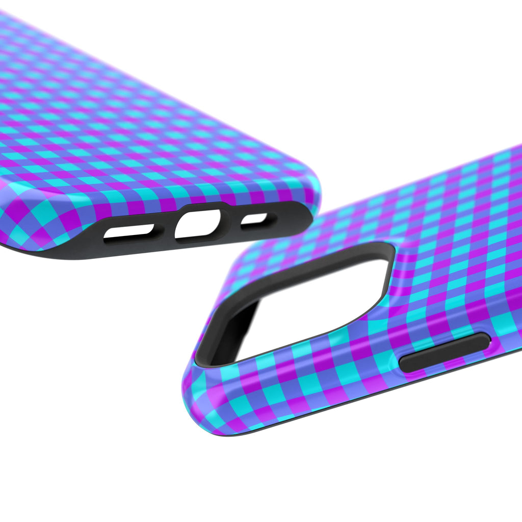 Phone Case — Blue & Purple Gingham Magnetic Impact-Resistant Case