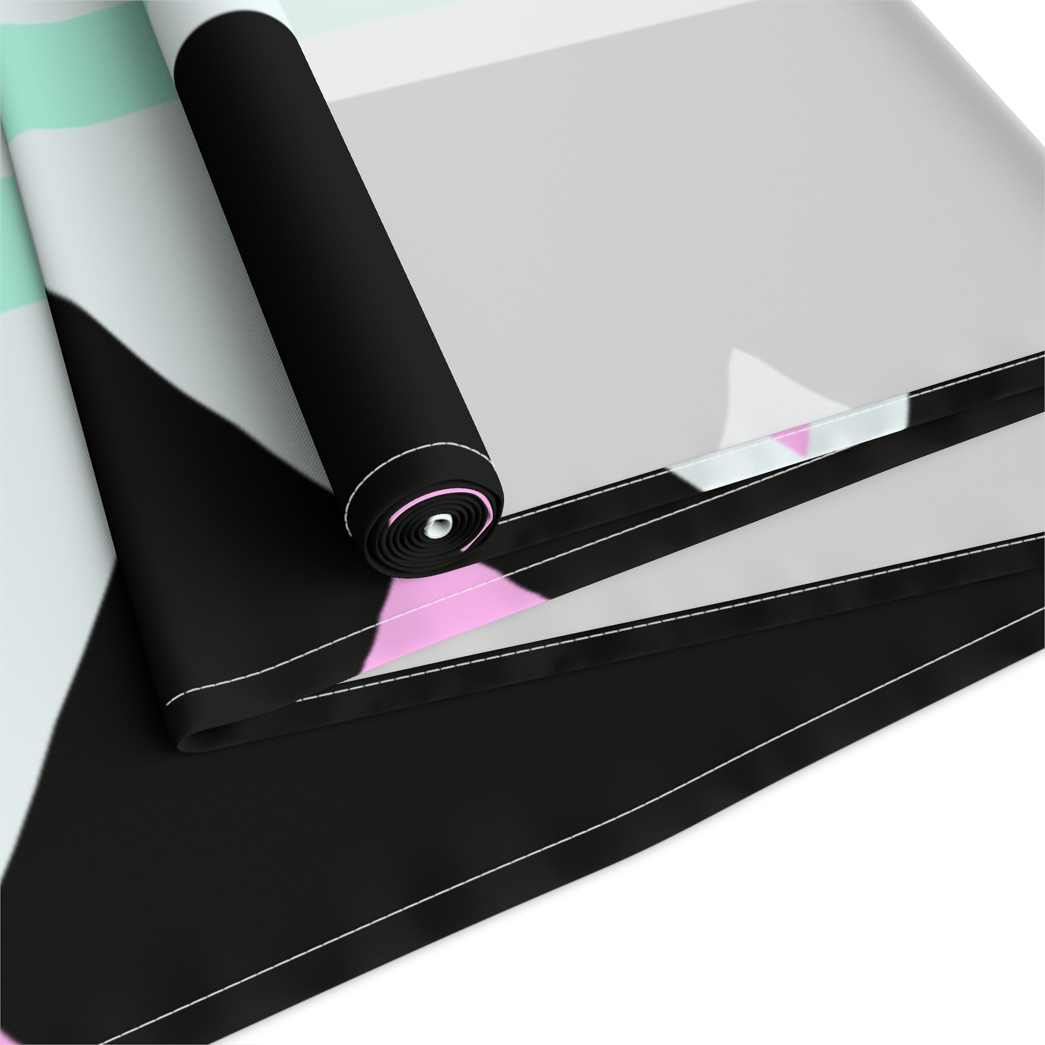 Geometric Pastel Stripe Table Runner — Modern Black, Mint & Pink Dining Accent