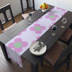 Pastel Floral Table Runner — Pink & Green Daisy Pattern