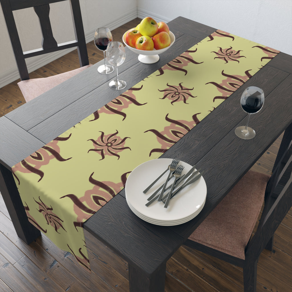 Botanical Sunburst Table Runner — Earth Tone Floral Pattern