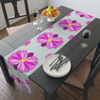Pink Retro Floral Table Runner — Midcentury Flower Pattern Cotton-Poly Blend