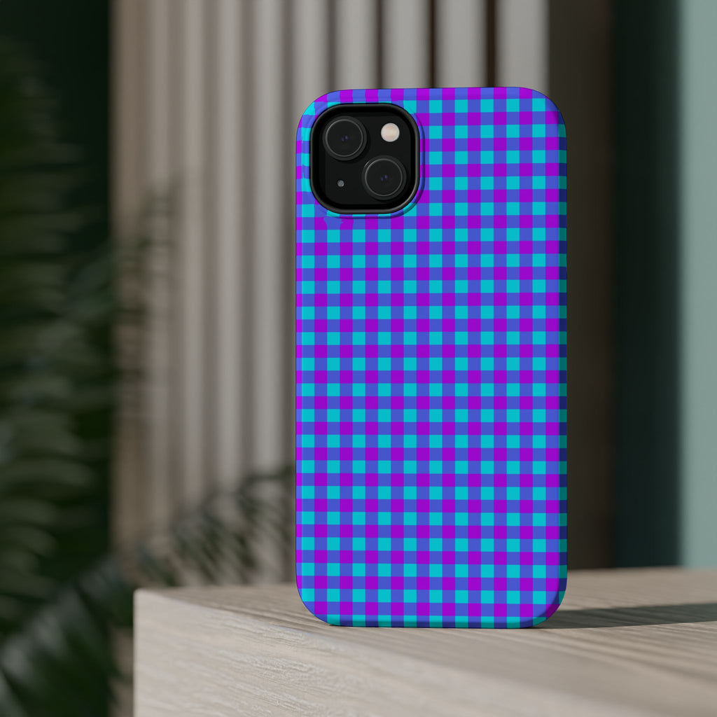 Phone Case — Blue & Purple Gingham Magnetic Impact-Resistant Case