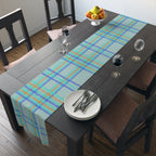 Pastel Plaid Table Runner — Blue, Lavender & Mint Cotton-Poly Decor