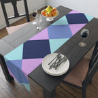Pastel Geometric Table Runner — Blue Lavender Diamond Pattern