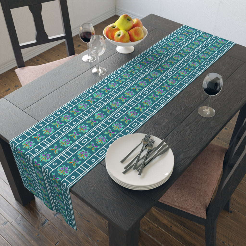 Colourful Floral Geometric Table Runner — Mediterranean-Inspired Cotton-Poly Dining Decor