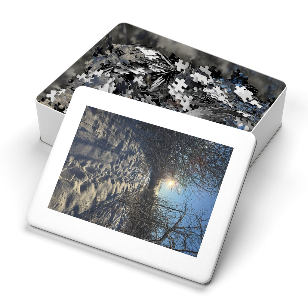 Winter Snowy Path Jigsaw Puzzle with Tin