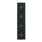 Modern Geometric Table Runner — Black with Blue Interlocking Circles