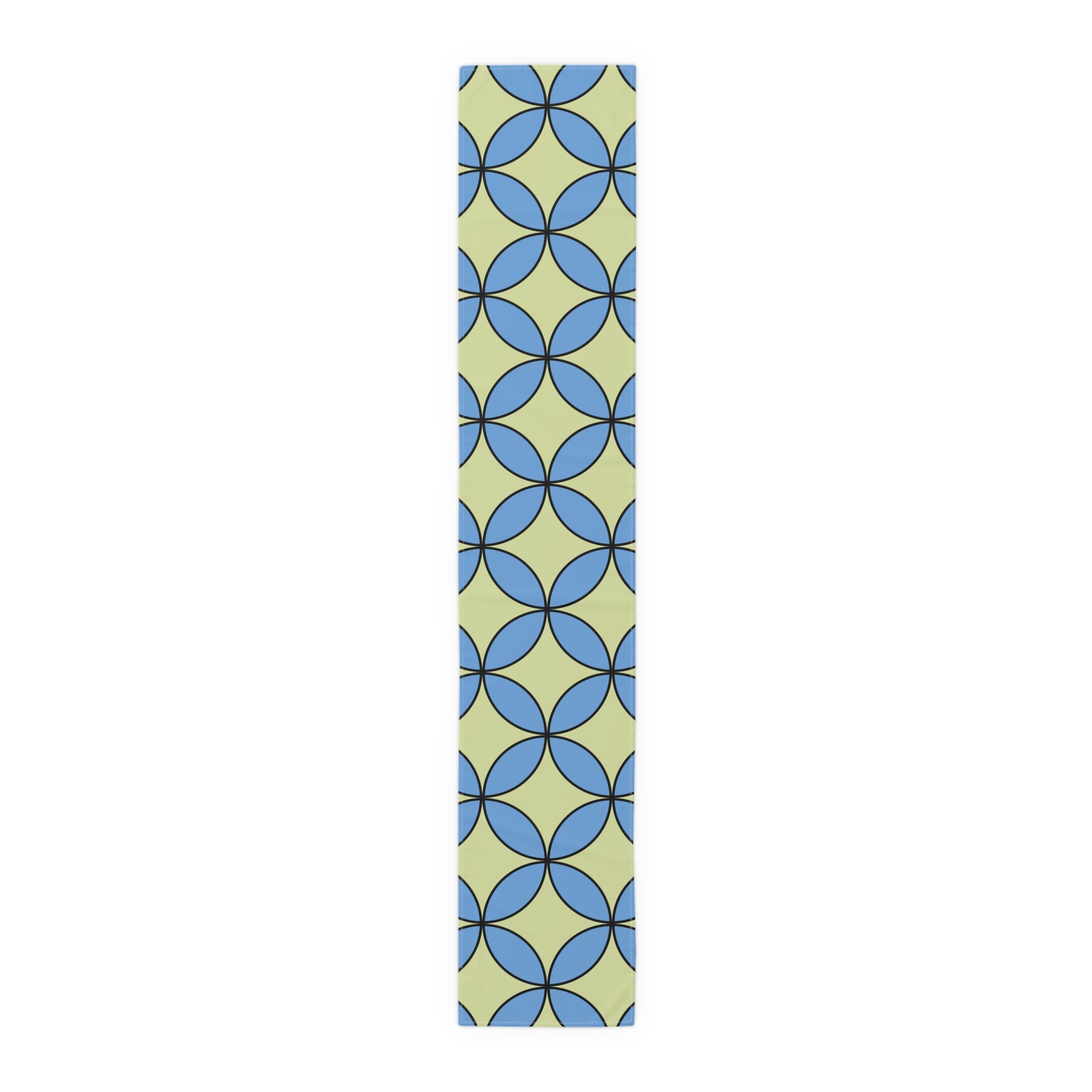 Geometric Blossom Table Runner — Blue & Lime Retro Pattern