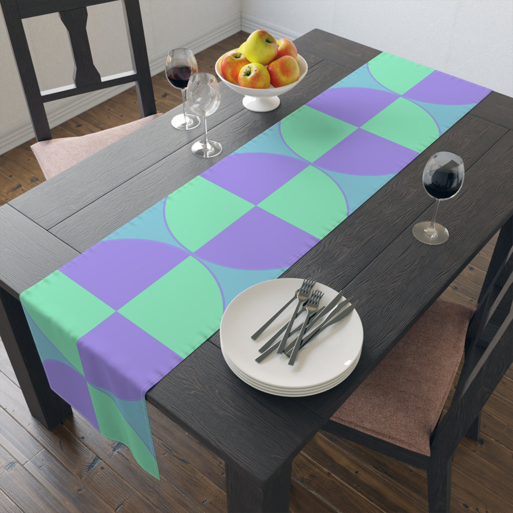 Geometric Pastel Table Runner — Mint & Lavender Circle Pattern