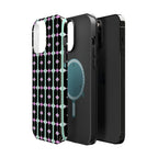 Geom Stripe Magnetic Phone Case — Black with Mint & Lavender Pattern