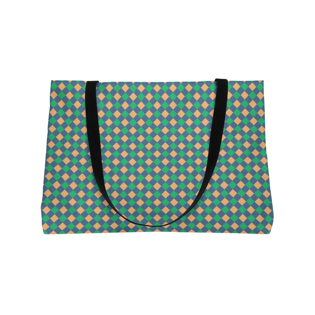 Weekender Tote Bag — Teal Retro Diamond Pattern Travel Beach Bag