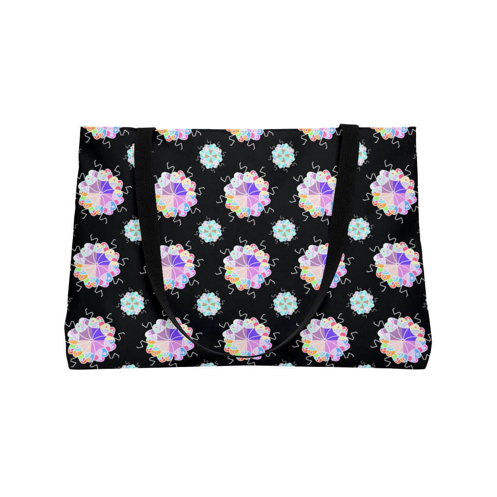 Weekender Tote Bag — Black Floral Kaleidoscope Pattern Beach & Travel Bag