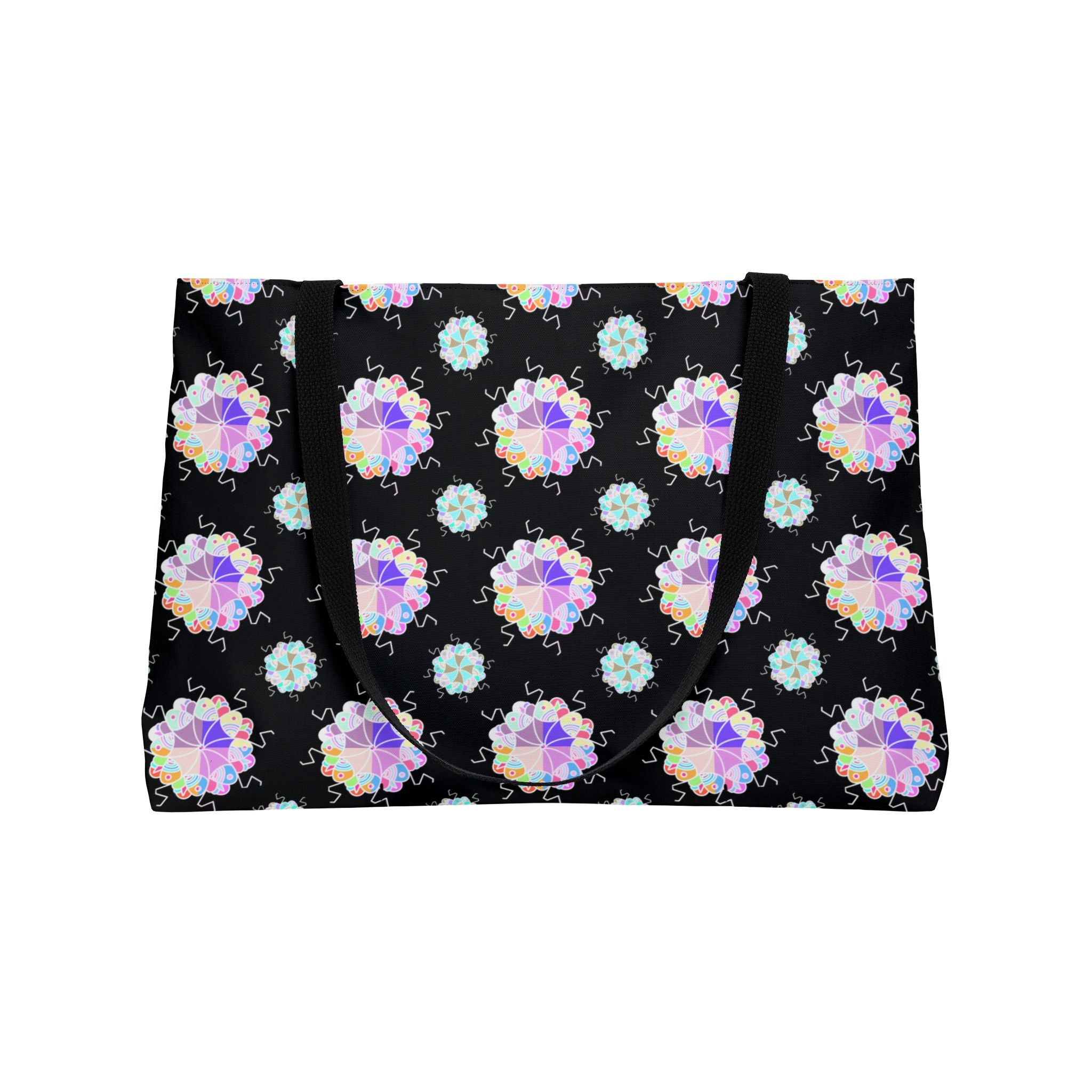 Weekender Tote Bag — Black Floral Kaleidoscope Pattern Beach & Travel Bag