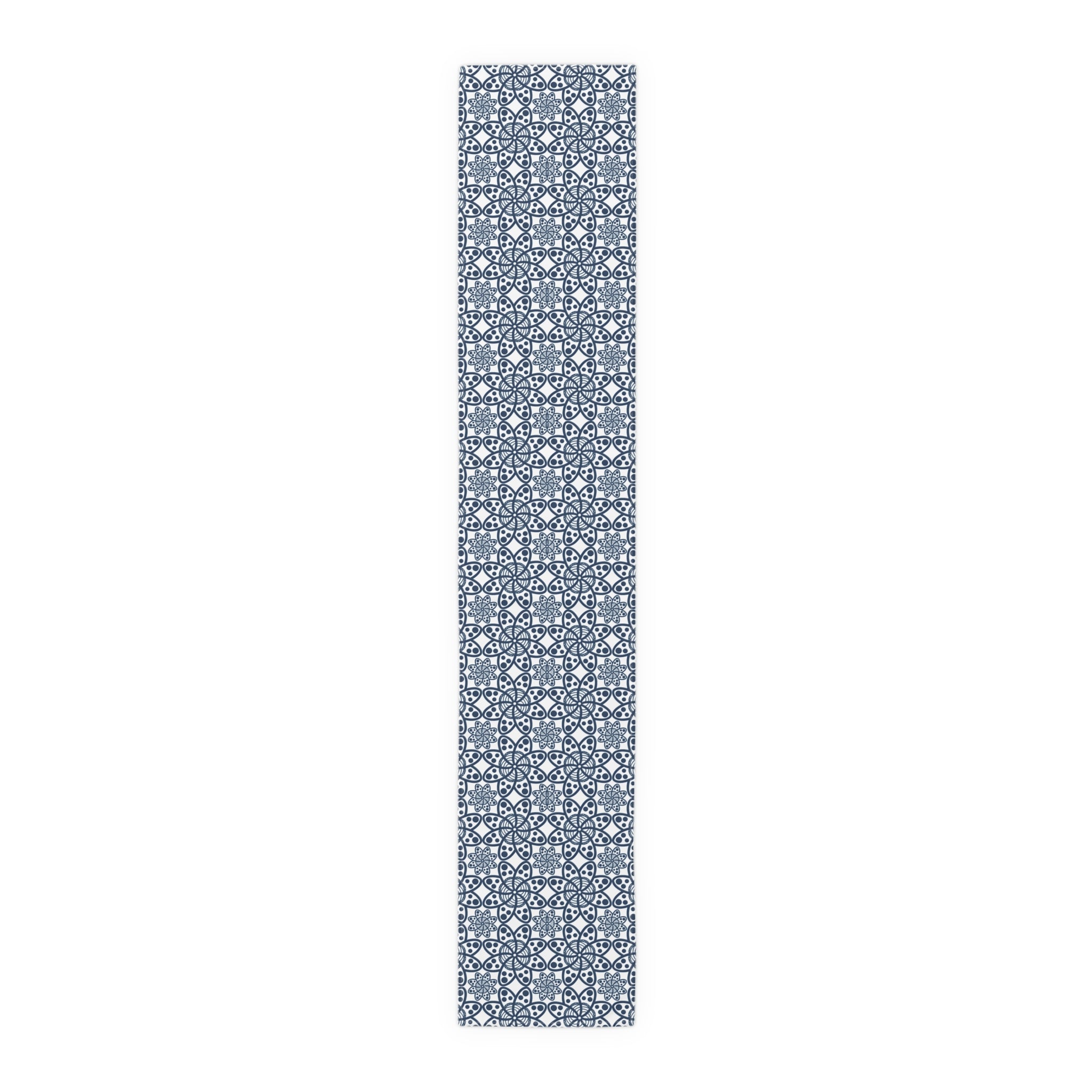Blue Moroccan Tile Table Runner — Cotton-Poly Decorative Dining Accent